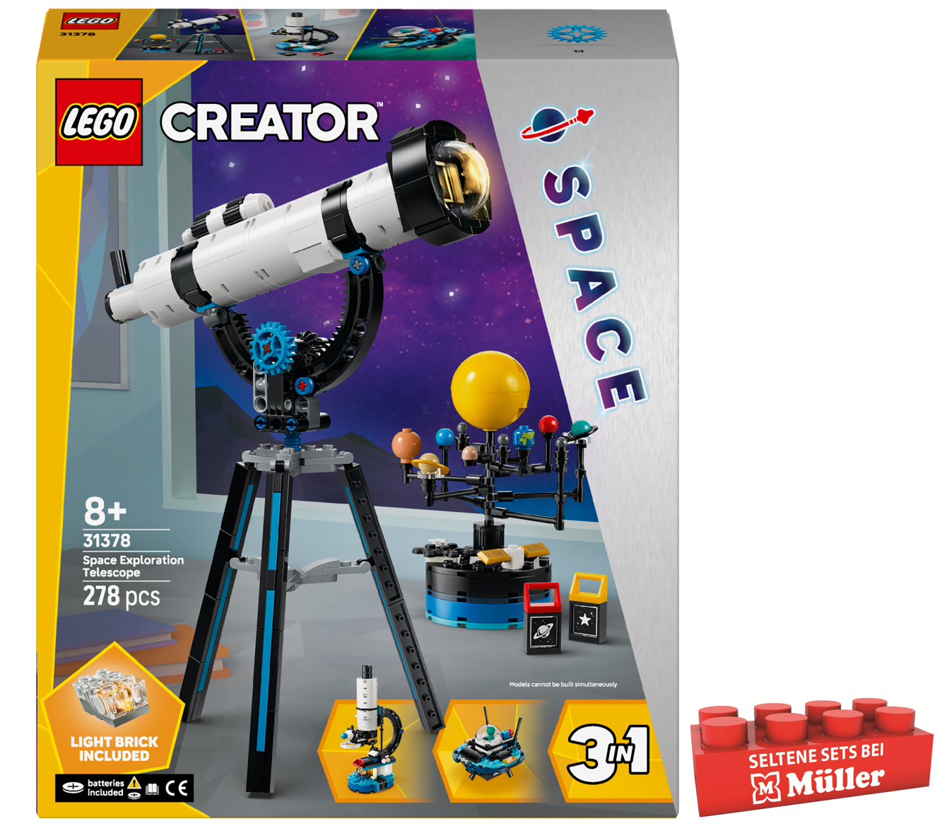 LEGO Creator 3-in-1-Set 31378 Weltraumteleskop, Spielzeug ab 8