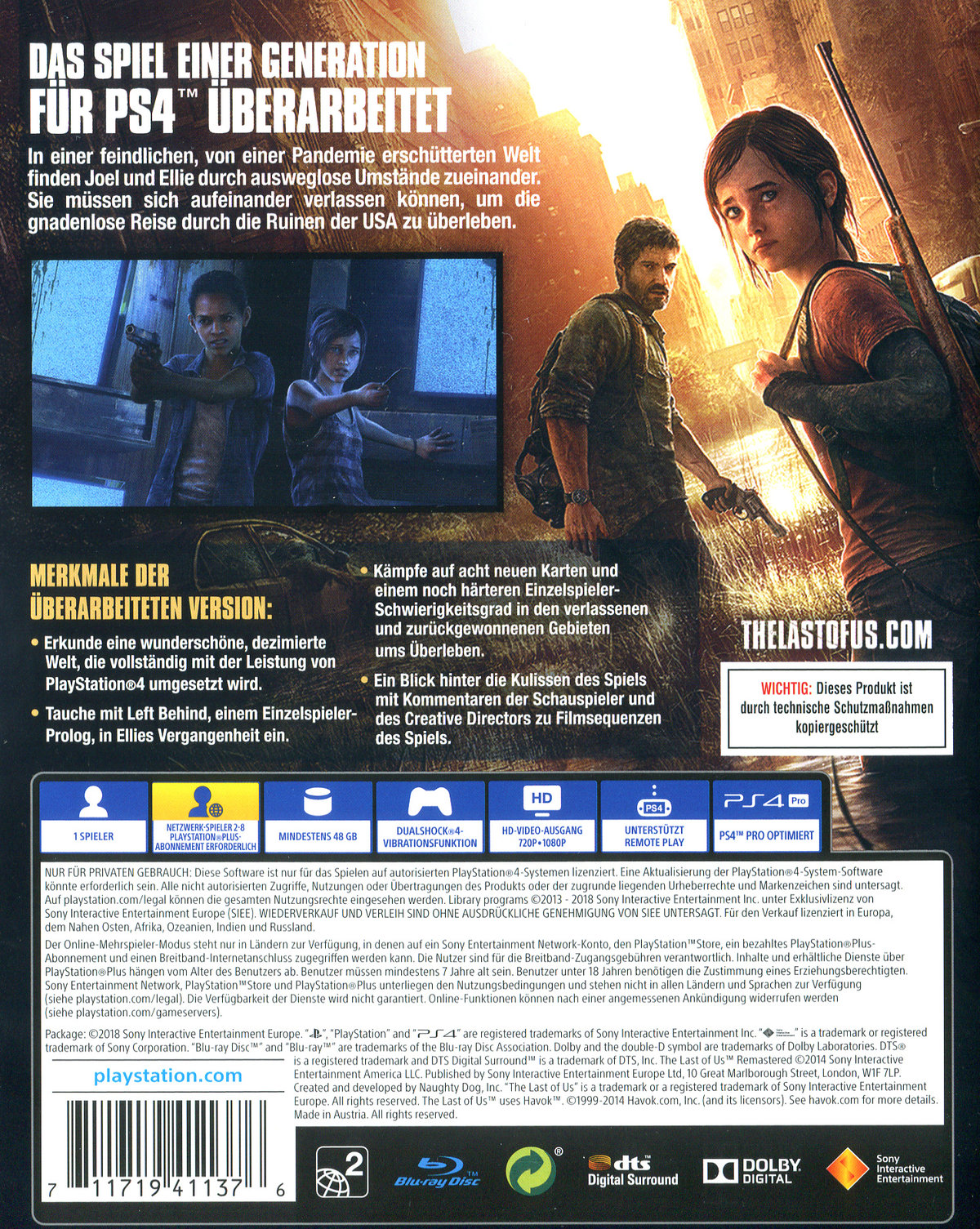 The Last Of Us Remastered PS4 - Neuf Sous Blister - Édition Sony - Jeu Complet PAL