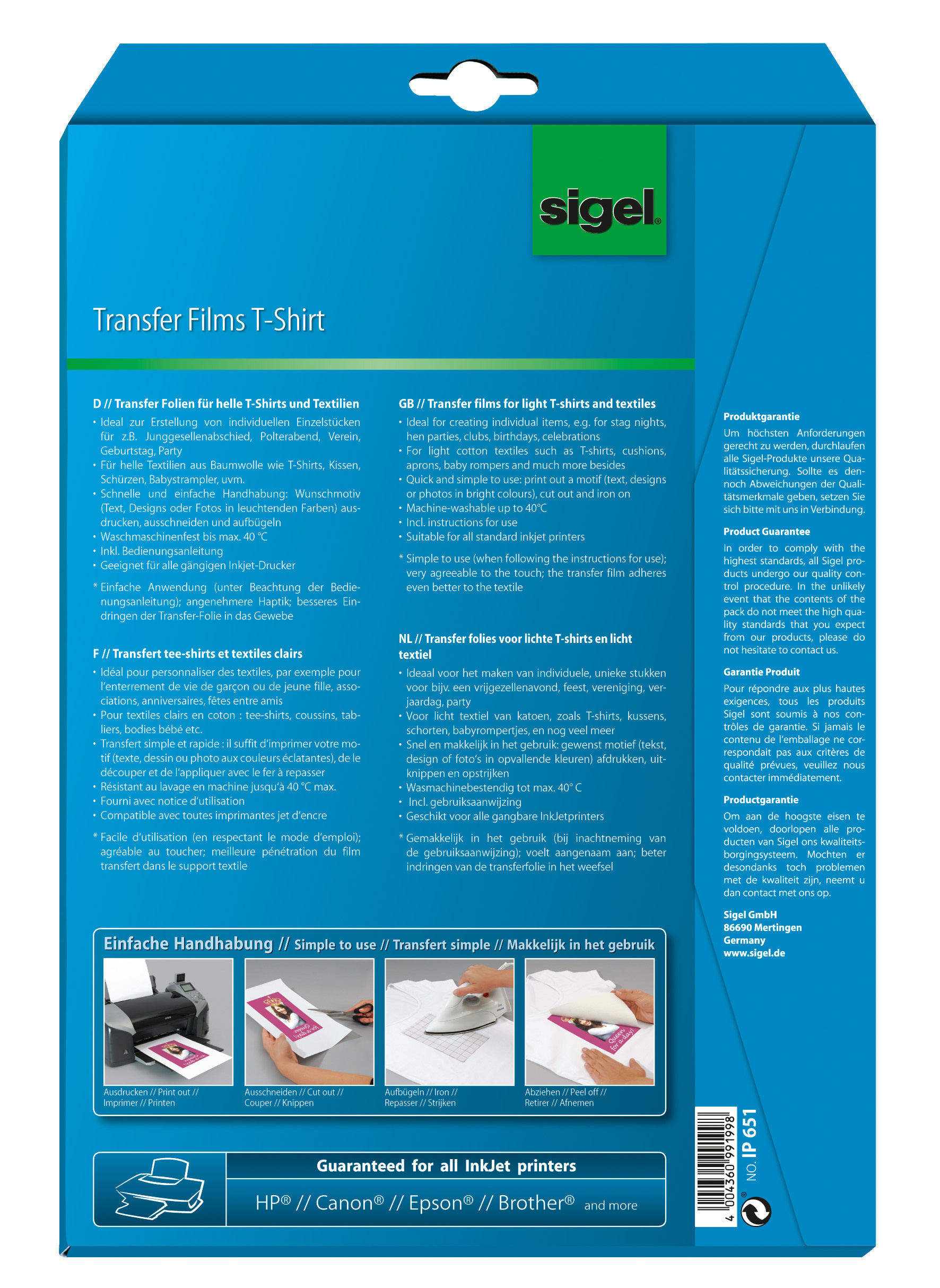 Inkjet Transferpapier Für Helle T-Shirts – A4 Bügelfolie Für Tintenstrahl- Und Laserdrucker, 20 Blatt