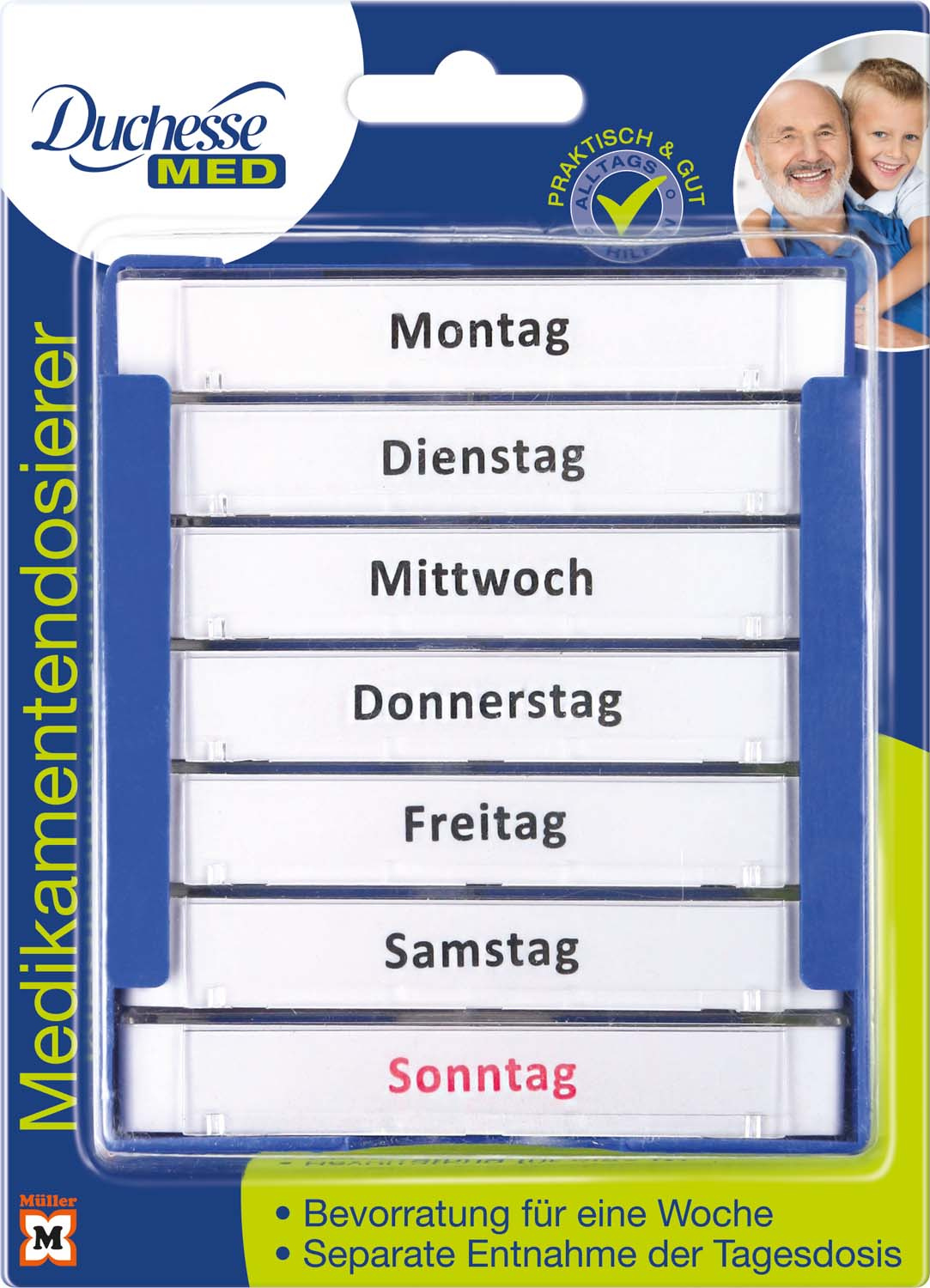 Buy Duchesse MED Medikamentendosierer für 7 Tage, Tageweise entnehmbar at MUELLER
