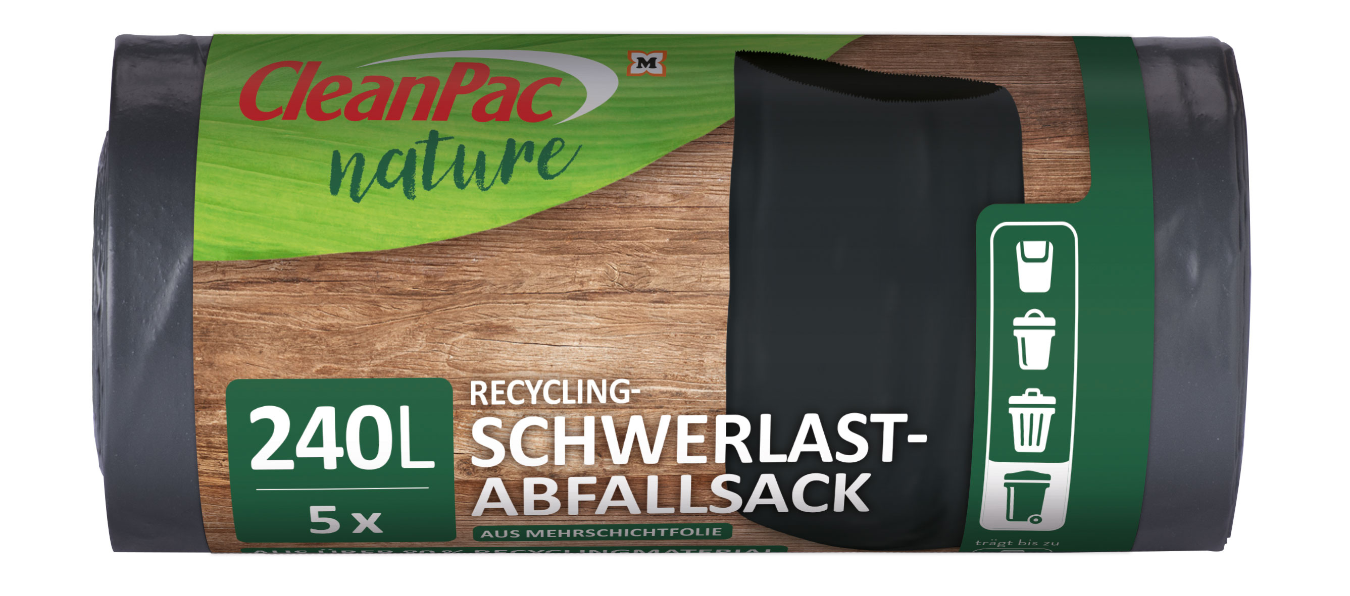 Secolan Maxi-Abfallsack 240 Liter – Grün, Extra Reißfest, Mit Standboden, 5 Stück