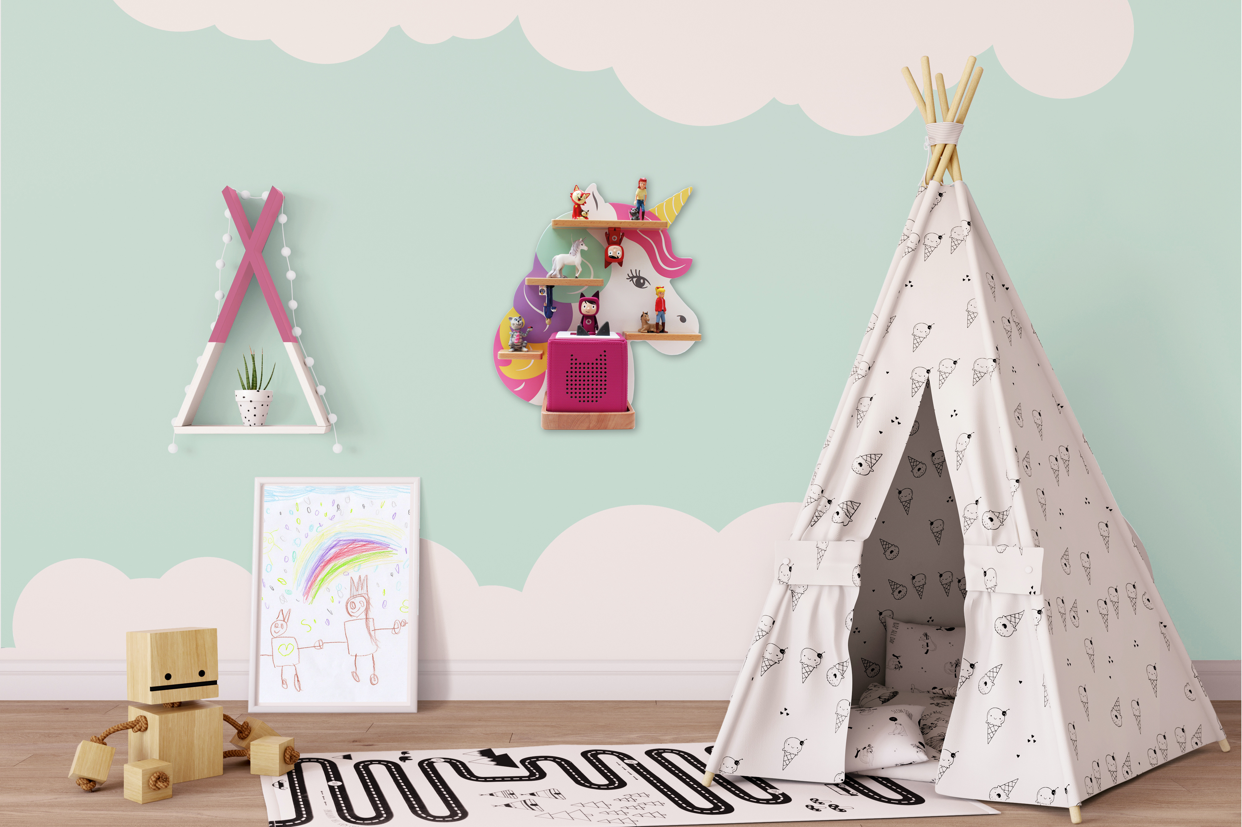 Scaffale Unicorno Per Toniebox | Ripiano In Legno Con 40 Piastrine Magnetiche | Fatto A Mano In Germania | Regalo Per Bambini