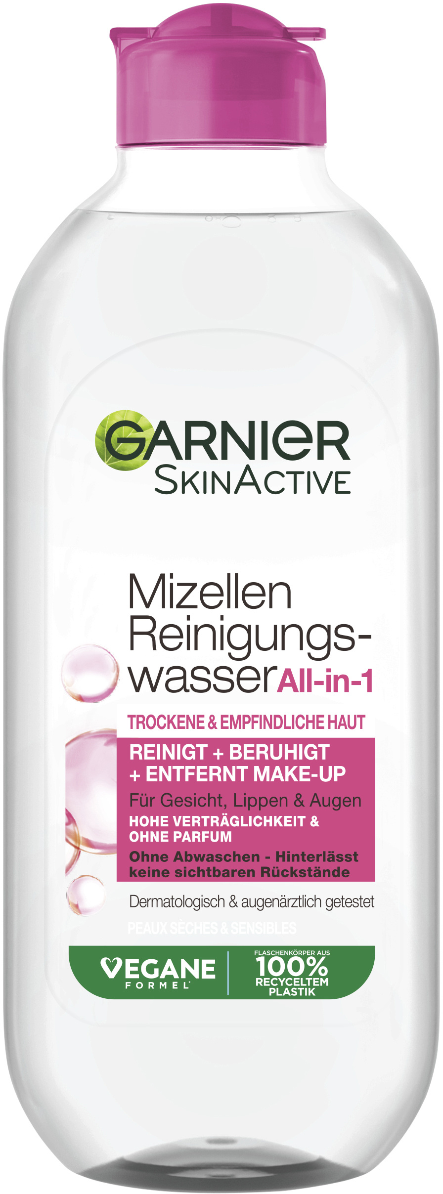 Garnier SkinActive Mizellenwasser – All-in-1 Abschminklösung Für Gesicht, Augen & Lippen, Selbst Wasserfettes Make-up