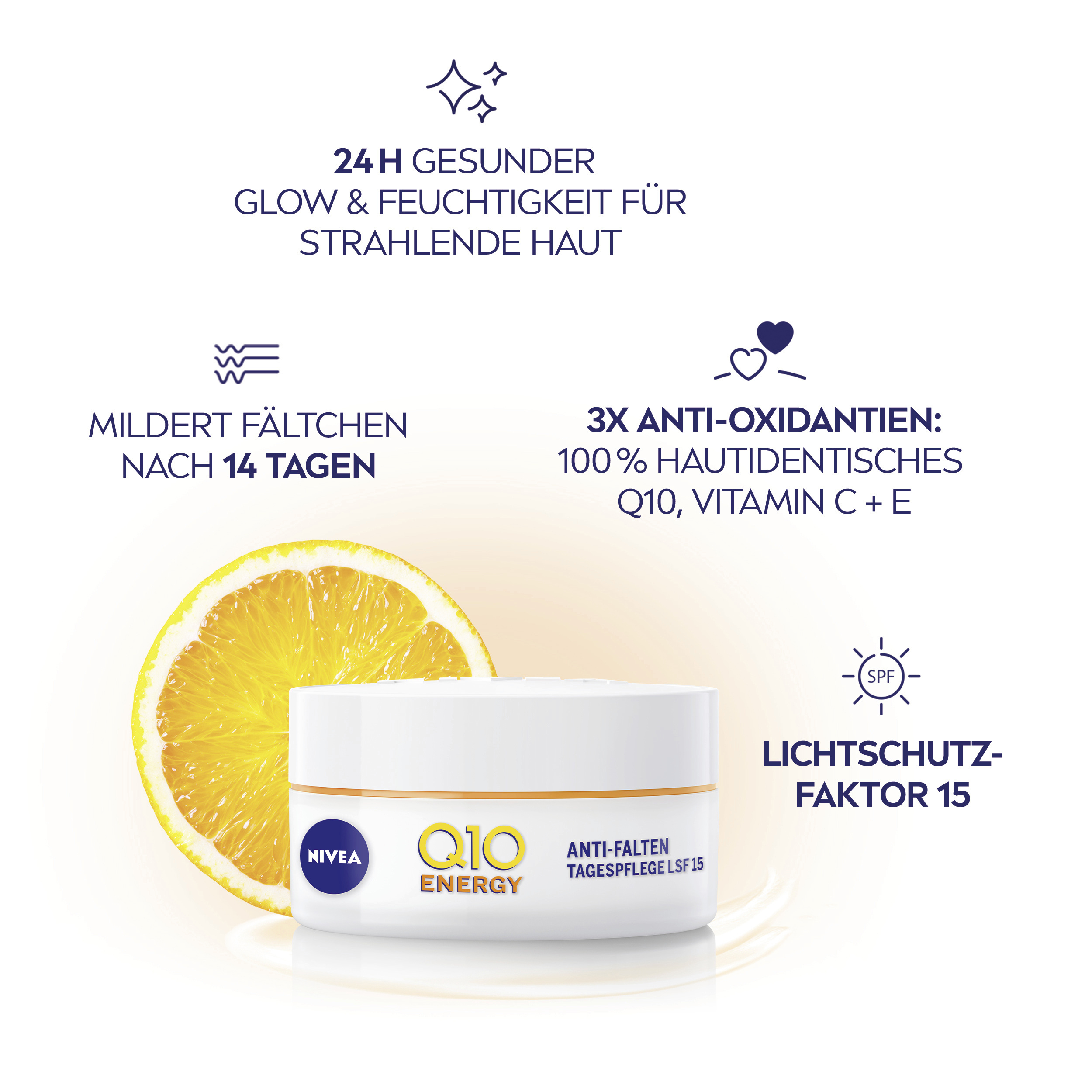 NIVEA Q10 Anti-Falten Tagescreme LSF 15 – Mit Vitamin C, Für Strahlende Haut, 50 Ml