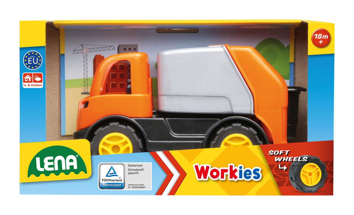 Lena 1260 Workies Camion benne basculante en plastique ABS avec benne de chargement, pneus en caoutchouc et essieux en acier galvanisé, camion de jeu pour enfants à partir de 18 mois, rouge