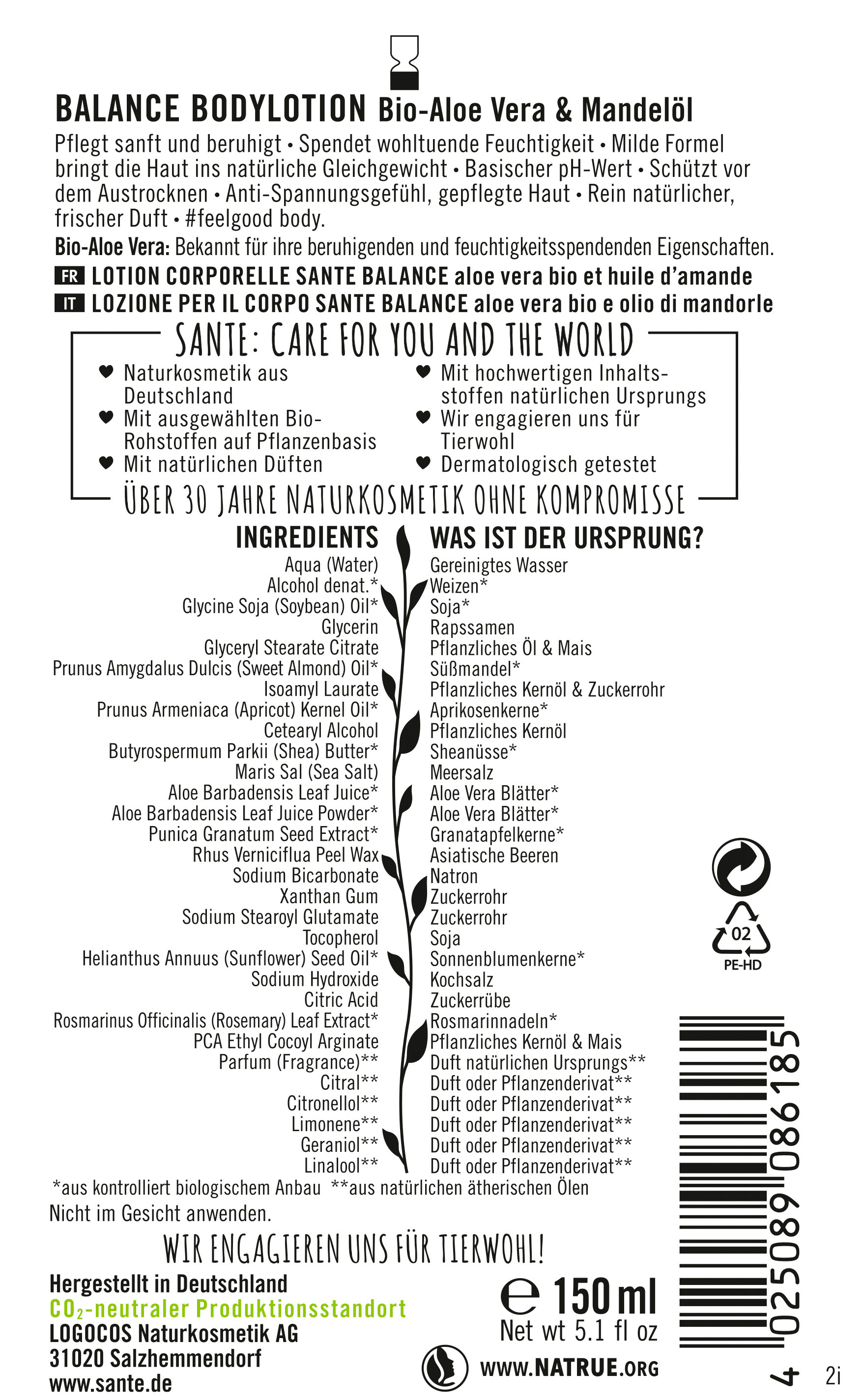 SANTE Balance Bodylotion Bio-Aloe Vera & Mandell online bestellen | MLLER