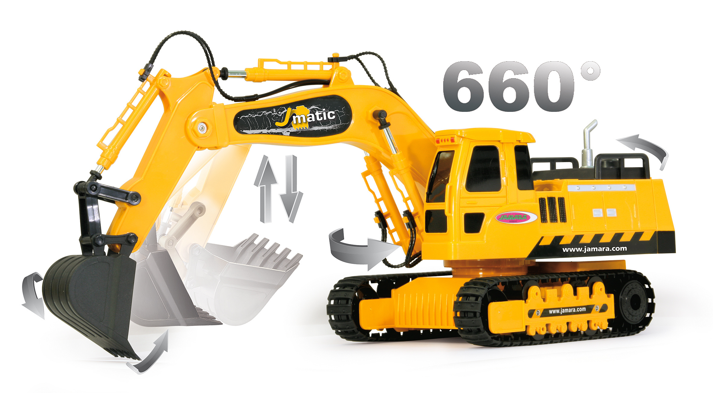 JAMARA Excavatrice S-Matic 2,4 GHz – Chenille, Rotation 360°, Chargement/déchargement – Dès 6 Ans