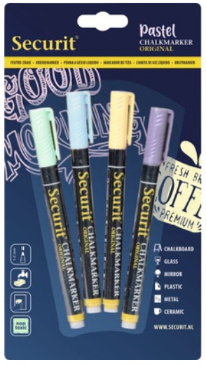 Securit Kreidemarker ORIGINAL MEDIUM – 4er Pack, Weiße Flüssigkreide, Keilspitze 2-6 Mm