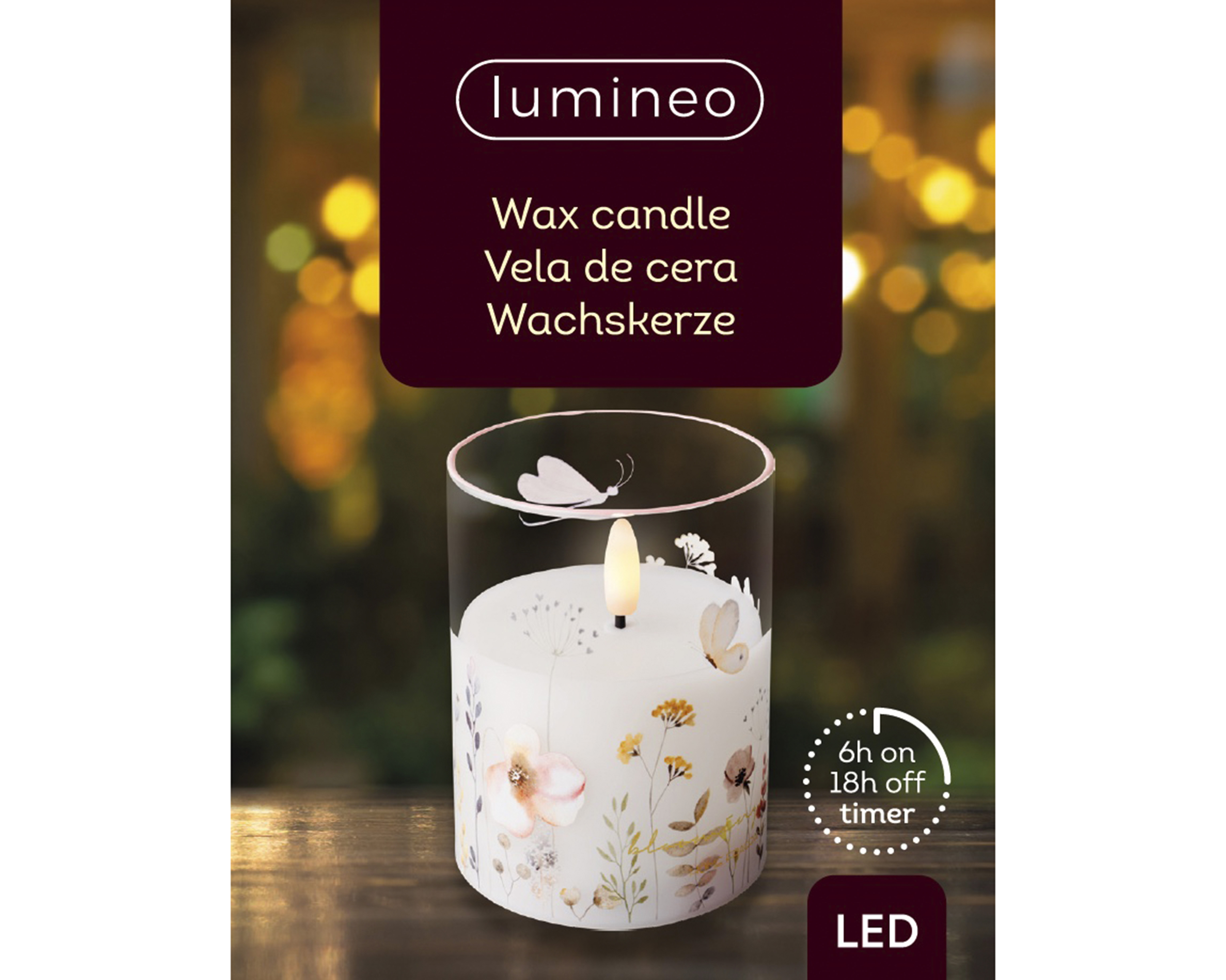 Lumineo LED Stabkerzen 2er Set – 25,5 Cm, Echswachs, Mit Timer & Flackerndem Effekt, Warmweiß, Lila –